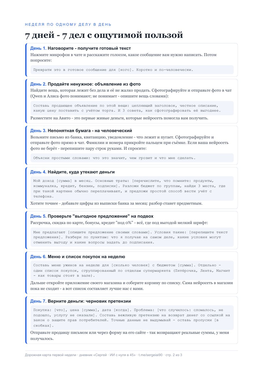 Страница 2 карты: семь дел по дню